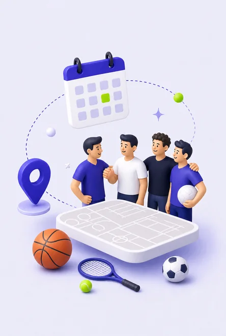 Ilustracija ekipe koja kreira stalni termin za različite sportove
