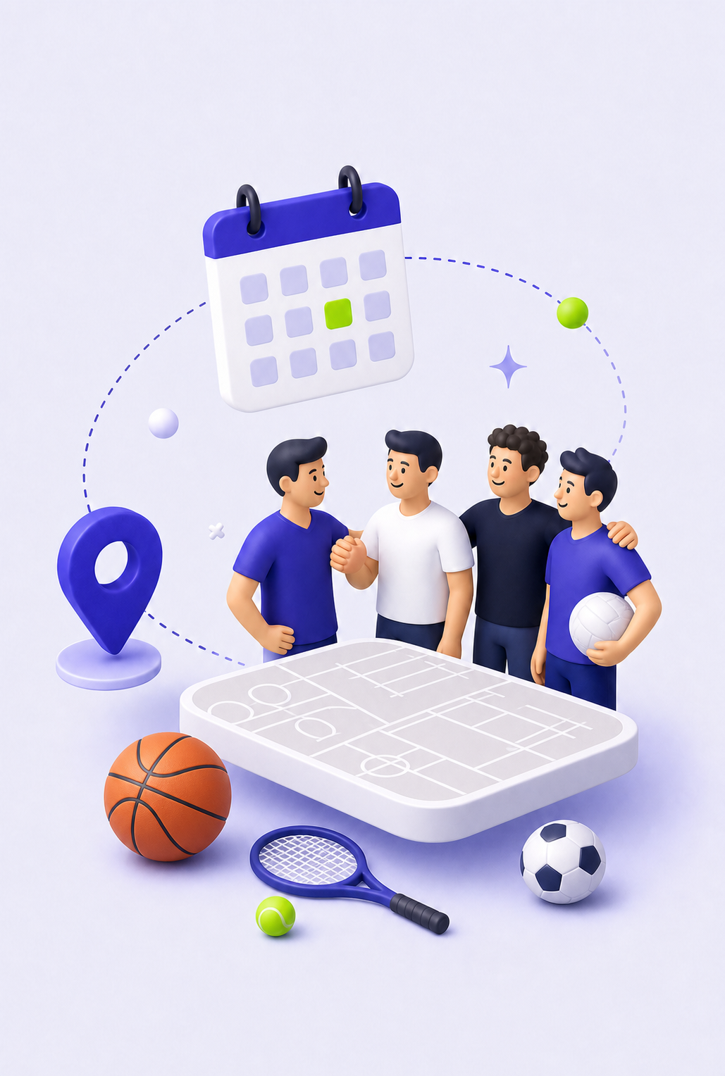Ilustracija ekipe koja kreira stalni termin za različite sportove