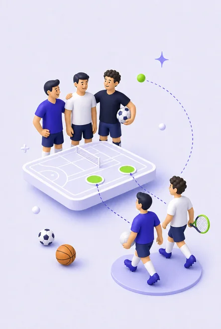 Ilustracija pronalaska igrača različitih sportova za slobodna mjesta
