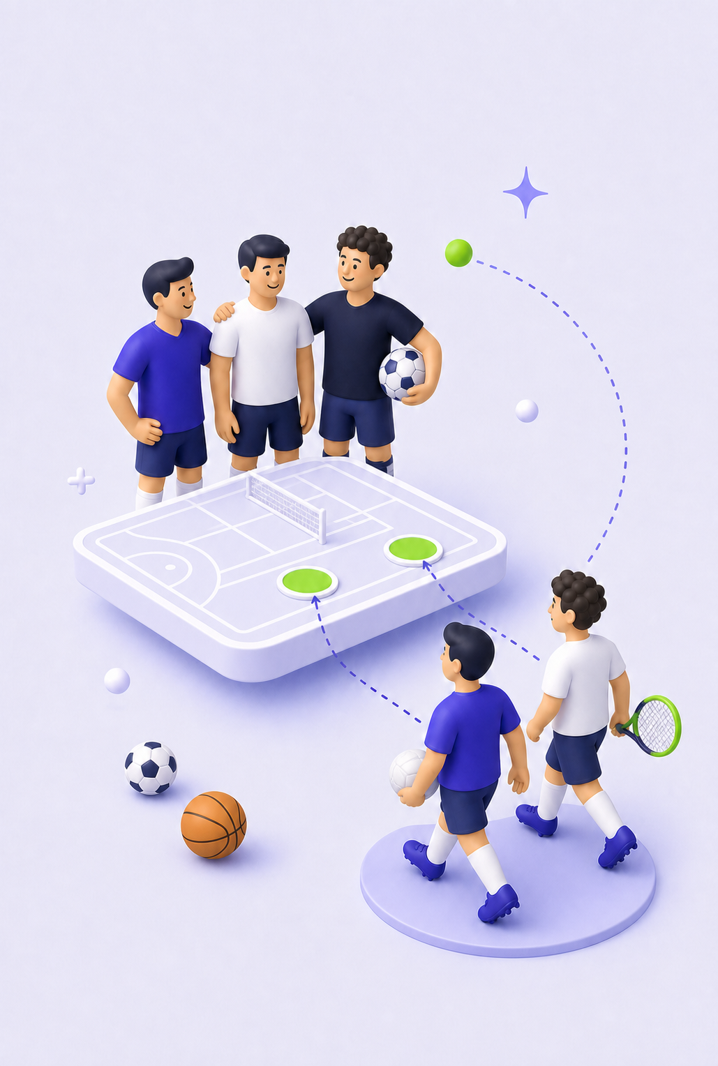 Ilustracija pronalaska igrača različitih sportova za slobodna mjesta